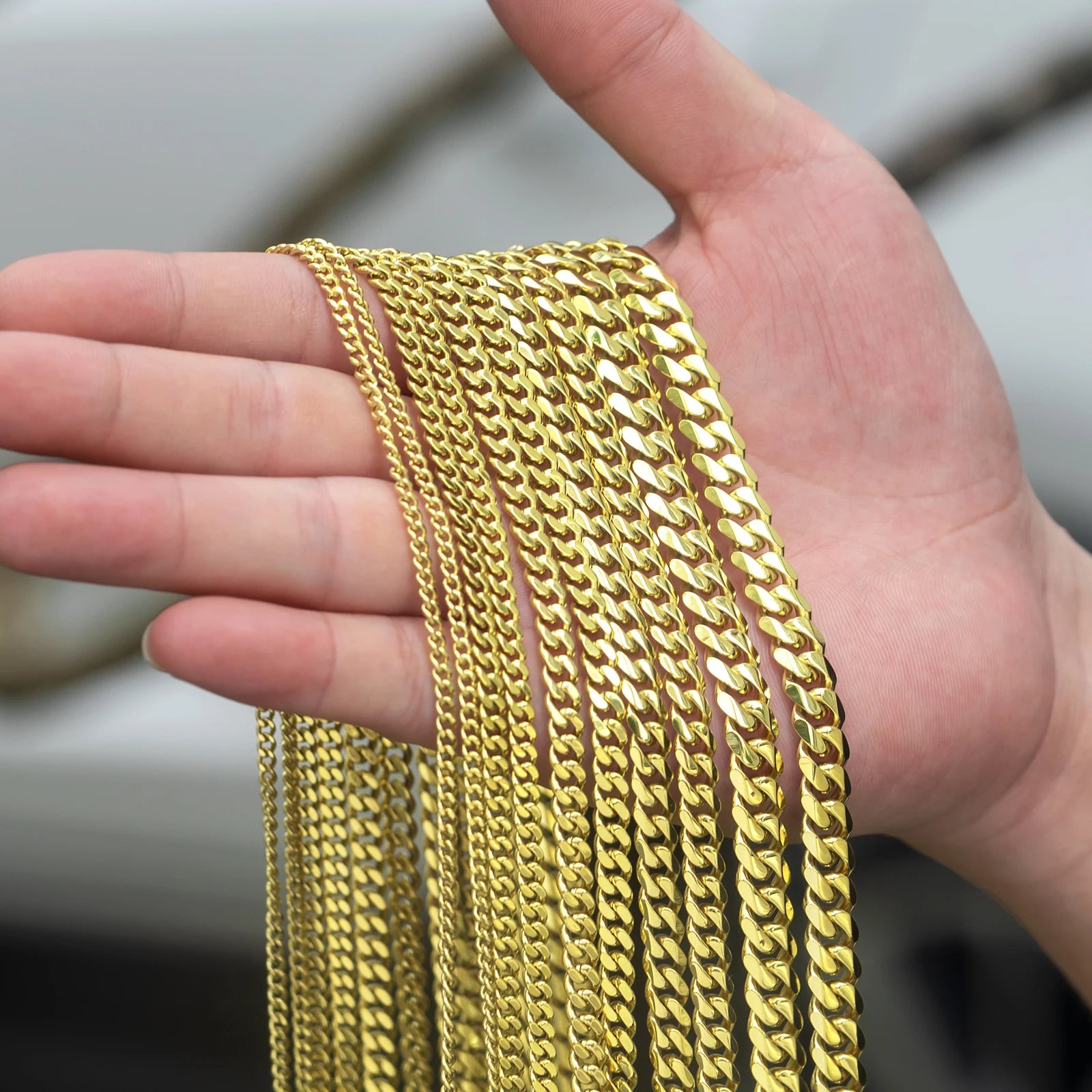 USA Real 14K Gold Filled Chain Anti Tarnish Jewelry Stainless Steel 3mm 5mm 8mm Miami Cuban Link Curb Necklace for Men Women