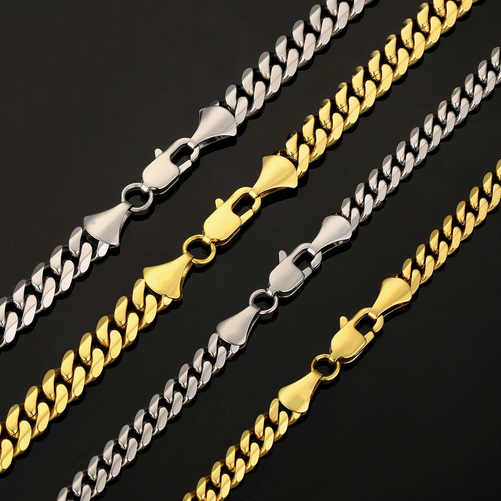 USA Real 14K Gold Filled Chain Anti Tarnish Jewelry Stainless Steel 3mm 5mm 8mm Miami Cuban Link Curb Necklace for Men Women