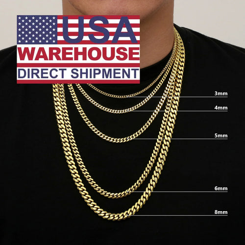 USA Real 14K Gold Filled Chain Anti Tarnish Jewelry Stainless Steel 3mm 5mm 8mm Miami Cuban Link Curb Necklace for Men Women